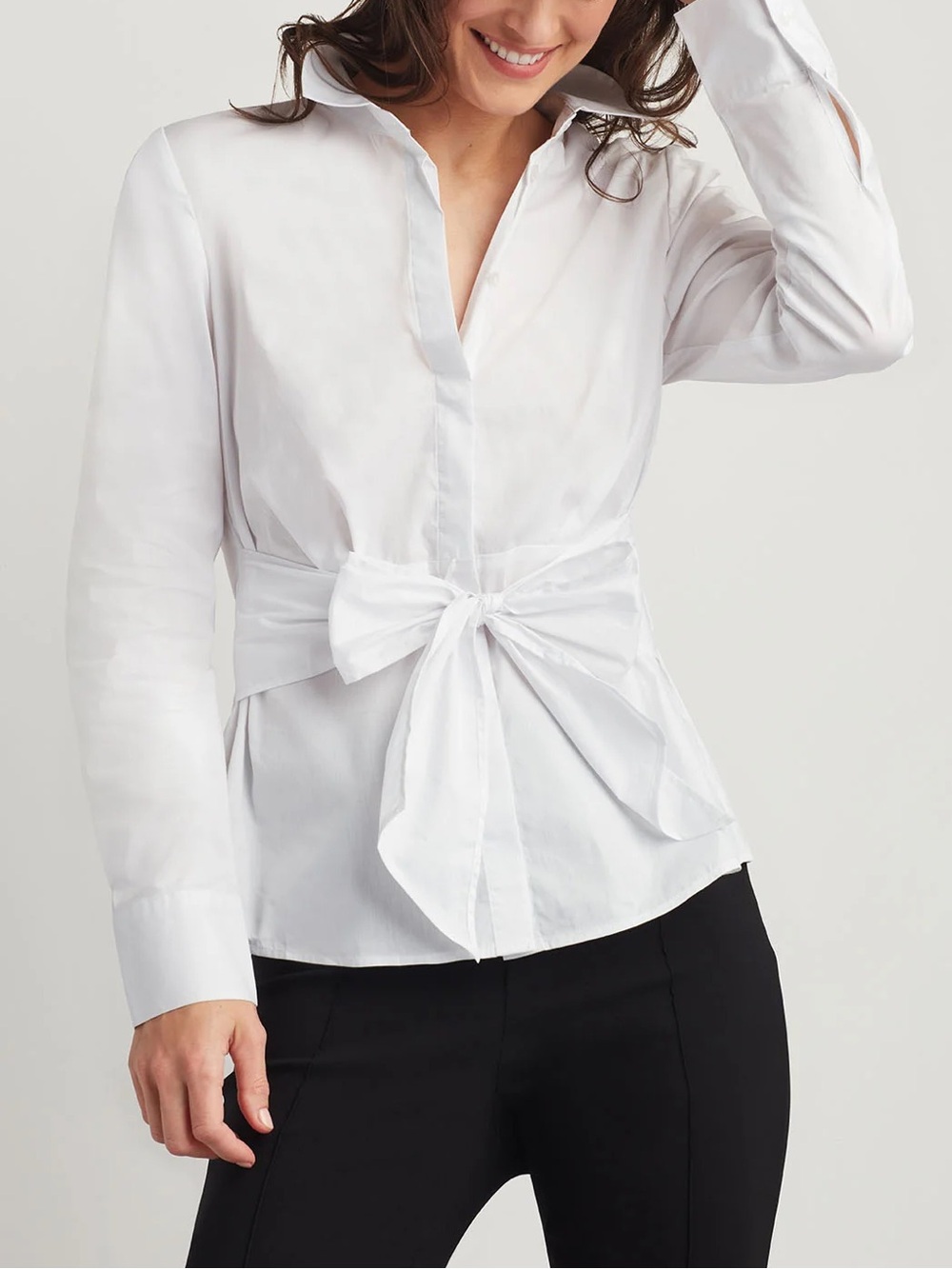 RED VALENTINO White Bow Shirt Cream Button-Front Shirt Collared Sz Medium